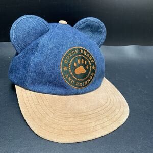 Boyds Bears And Friends Hat Bear Wear Denim Ears Adjustable Suede Leather Bill